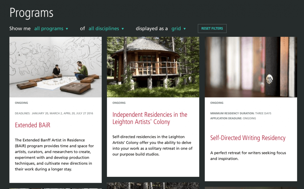 Natural Language Filter on https://www.banffcentre.ca/programs/
