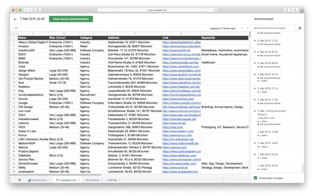 List of UX Companies in Munich as Google Doc